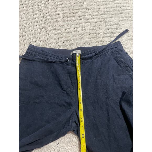 Mia & Tess Linen Pull On Pants Wide Leg Cropped Womens Size Large Navy Blue - Picture 5 of 10